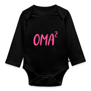 Oma Hoch 2 Zweifache von zwei 2 Enkelkindern Pink - Baby Bio-Langarm-Body - Schwarz - Vorne