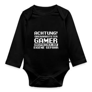 Gaming Zocken Zocker Gamer - Baby Bio-Langarm-Body - Schwarz - Vorne