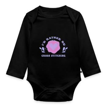 Cross Stitch Cross Stitch Embroidery - Organic Longsleeve Baby Bodysuit - black - Front