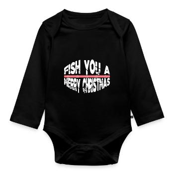 Pêche à la ligne Poissons d’aventure maladroits - Body Bébé bio manches longues - noir - Devant