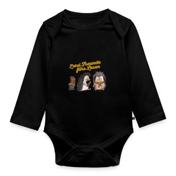 Zwei Igel Freunde fürs Lesen. - Baby Bio-Langarm-Body - Schwarz - Vorne