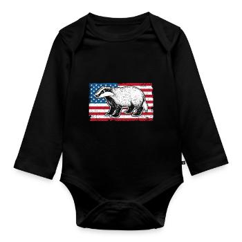 Honey Badger Drapeau américain pour un miel patriote - Body Bébé bio manches longues - noir - Devant