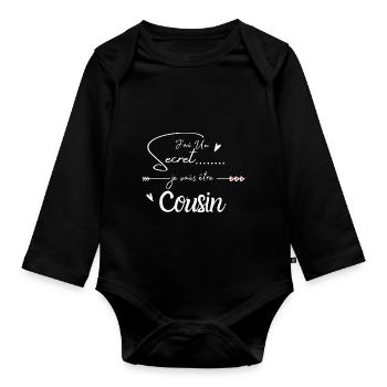 Je vais être cousin - Body Bébé bio manches longues - noir - Devant