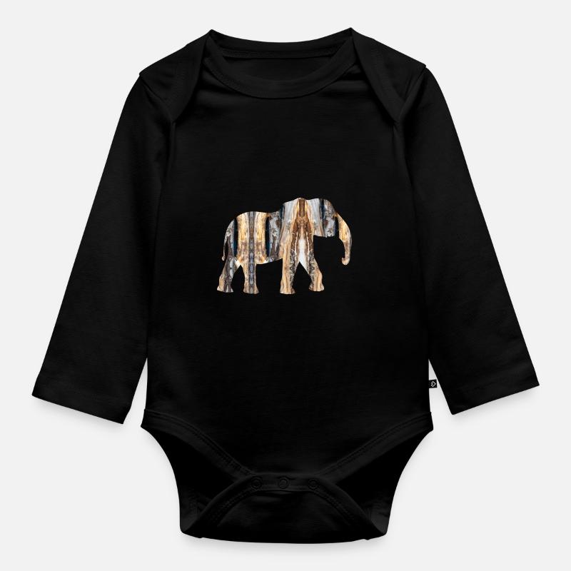 brauner Elefant - Baby Bio-Langarm-Body - Schwarz