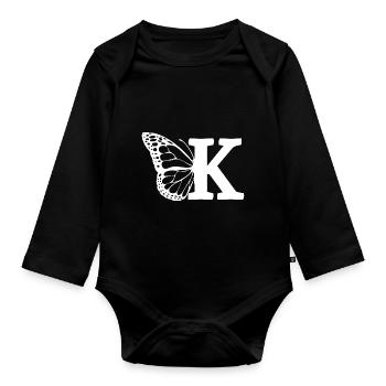 Buchstabe K Schmetterling - Baby Bio-Langarm-Body - Schwarz - Vorne