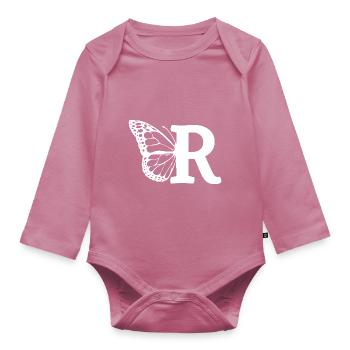 letter R butterfly - Organic Longsleeve Baby Bodysuit - mauve - Front