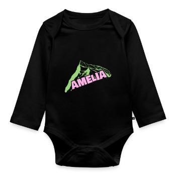 Bouldering Mountain Mountaineering Climbing First name Amelia - Organic Longsleeve Baby Bodysuit - black - Front