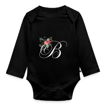 Lettre b fleuris - Body Bébé bio manches longues - noir - Devant