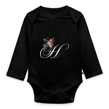Buchstabe h blumig - Baby Bio-Langarm-Body - Schwarz - Vorne