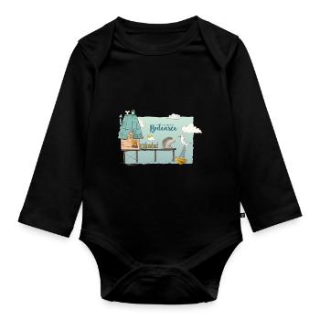 Pfahlbauten Bodensee - Süßes Motiv mit Igel & Möwe - Baby Bio-Langarm-Body - Schwarz - Vorne