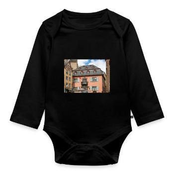 St. Martin Kirche, Cochem Rhein - Baby Bio-Langarm-Body - Schwarz - Vorne