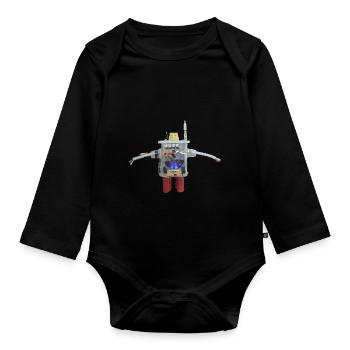 Small self-made robot from recycled materials - Organic Longsleeve Baby Bodysuit - black - Front