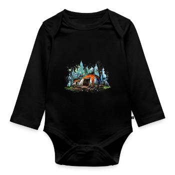 Camping atmosphere. A retro adventure. - Organic Longsleeve Baby Bodysuit - black - Front