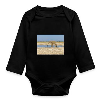 elephant and Landscape in a Etosha National Park - Organic Longsleeve Baby Bodysuit - black - Front