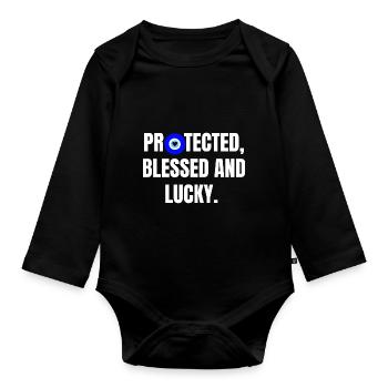 Protected and lucky - Organic Longsleeve Baby Bodysuit - black - Front