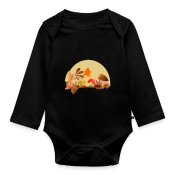 fox in autumn - Organic Longsleeve Baby Bodysuit - black - Front