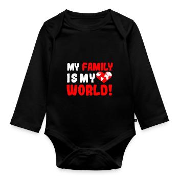 My Family is my world - Organic Longsleeve Baby Bodysuit - black - Front