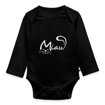 Miau Katze - Baby Bio-Langarm-Body - Schwarz - Vorne