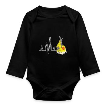 Heartbeat Parrot Bird Gift Cockatiel - Organic Longsleeve Baby Bodysuit - black - Front