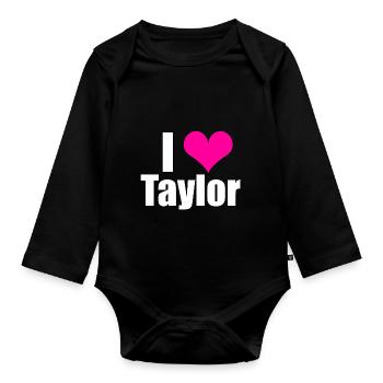 I love Taylor with heart, I heart Taylor - Organic Longsleeve Baby Bodysuit - black - Front