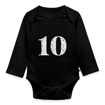 10e anniversaire floral - Body Bébé bio manches longues - noir - Devant