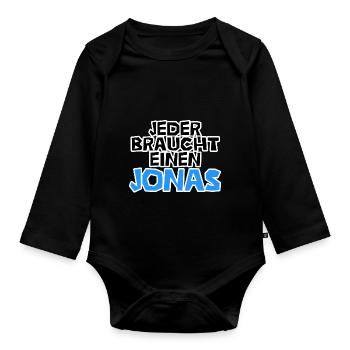 Jeder braucht einen Jonas - Baby Bio-Langarm-Body - Schwarz - Vorne