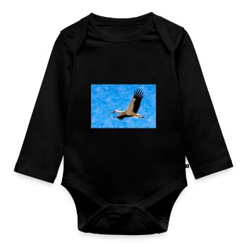 Storch im Flug - Baby Bio-Langarm-Body - Schwarz - Vorne