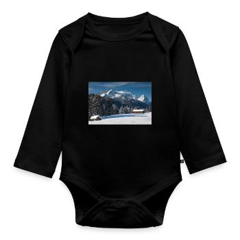 Winter atmosphere with Zugspitze - Organic Longsleeve Baby Bodysuit - black - Front