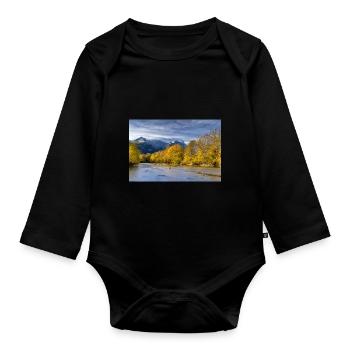 Autumn atmosphere on the Loisach with the Zugspitze - Organic Longsleeve Baby Bodysuit - black - Front