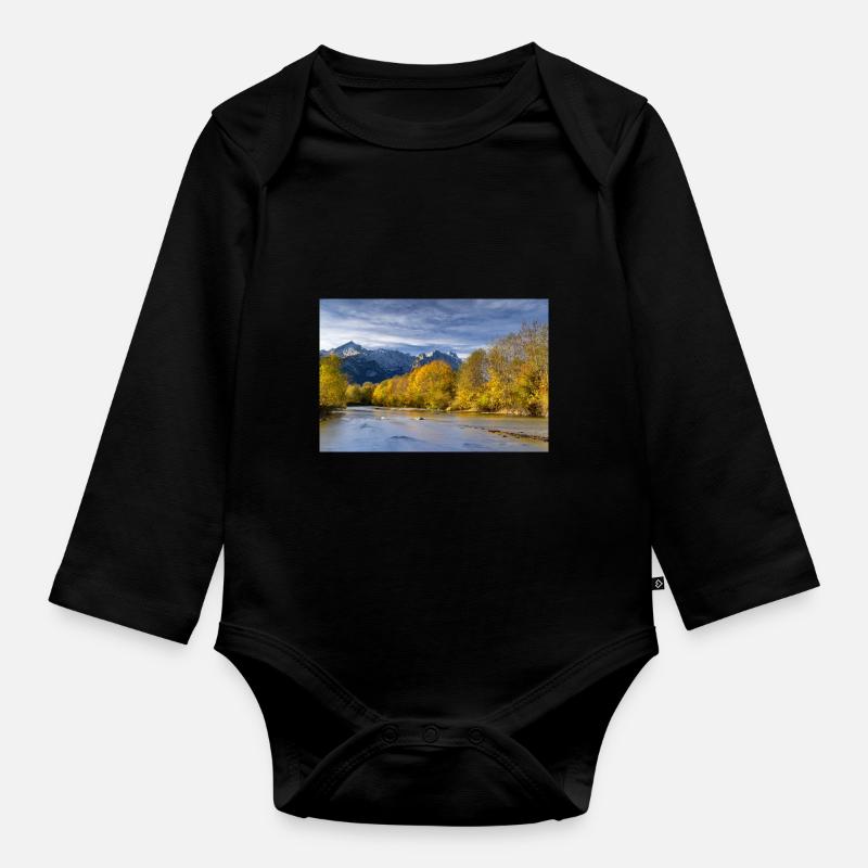 Herbststimmung an der Loisach mit Zugspitze - Baby Bio-Langarm-Body - Schwarz