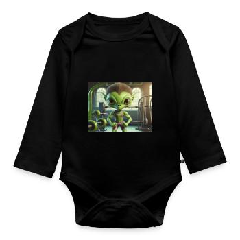 Mignon petit extraterrestre vie quotidienne - salle d’entraînement - Body Bébé bio manches longues - noir - Devant