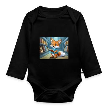 cute little fiend fox everyday life – is reading - Organic Longsleeve Baby Bodysuit - black - Front