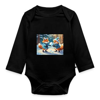 mignon petit renard démon vie quotidienne - jouer à la neige - Body Bébé bio manches longues - noir - Devant