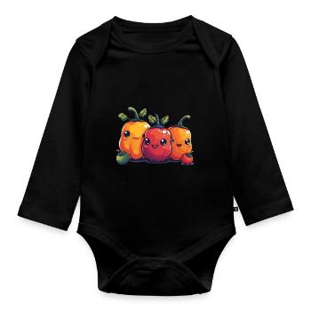 Paprika family comic style - Organic Longsleeve Baby Bodysuit - black - Front