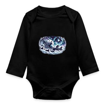 Moon goddess in the nocturnal magic train - Organic Longsleeve Baby Bodysuit - black - Front
