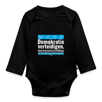 Mimikama Demokratie verteidigen - Baby Bio-Langarm-Body - Schwarz - Vorne