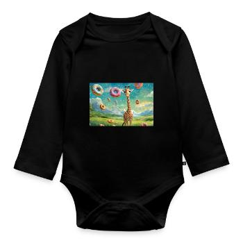 Giraffe in the land of milk and honey - Organic Longsleeve Baby Bodysuit - black - Front