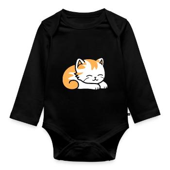 Baby Sleeping Cat - Organic Longsleeve Baby Bodysuit - black - Front
