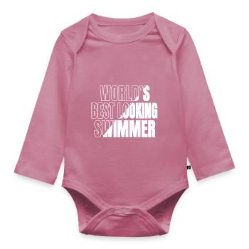 anniversaire maillot de bain fun vélo mer plage - Body Bébé bio manches longues - mauve - Devant