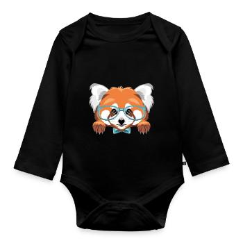 Peeking smart red panda - Organic Longsleeve Baby Bodysuit - black - Front