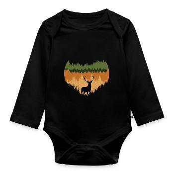 deep forest and deer - Organic Longsleeve Baby Bodysuit - black - Front