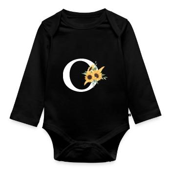 Sonnenblume Blumenbuchstabe O - Baby Bio-Langarm-Body - Schwarz - Vorne