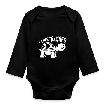 I Like Turtles Cute Tortoise Love Turtle Lover - Organic Longsleeve Baby Bodysuit - black - Front