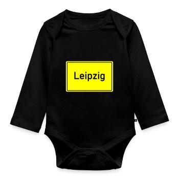 Town sign Leipzig - Organic Longsleeve Baby Bodysuit - black - Front