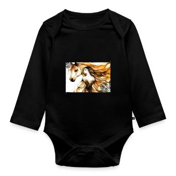 Flowers Women girl fashion design art female style - Organic Longsleeve Baby Bodysuit - black - Front