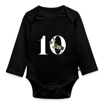 Nummer 10 Blumengrün -10. Geburtstag Blumen - Baby Bio-Langarm-Body - Schwarz - Vorne