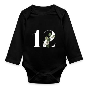 Numéro 12 floral vert -12e anniversaire floral - Body Bébé bio manches longues - noir - Devant