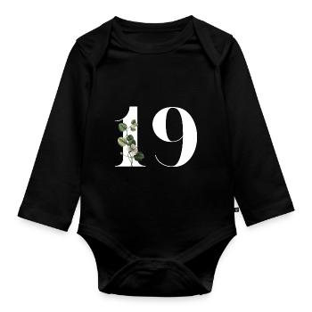Numéro 19 floral vert -19e anniversaire floral - Body Bébé bio manches longues - noir - Devant