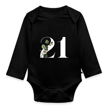 Numéro 21 floral vert -21e anniversaire floral - Body Bébé bio manches longues - noir - Devant