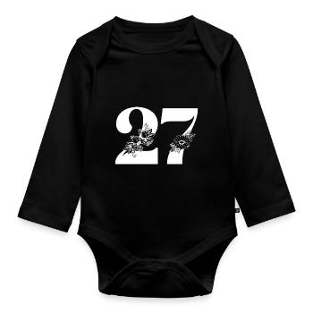 Number 27 Black Floral -27th Floral Anniversary - Organic Longsleeve Baby Bodysuit - black - Front